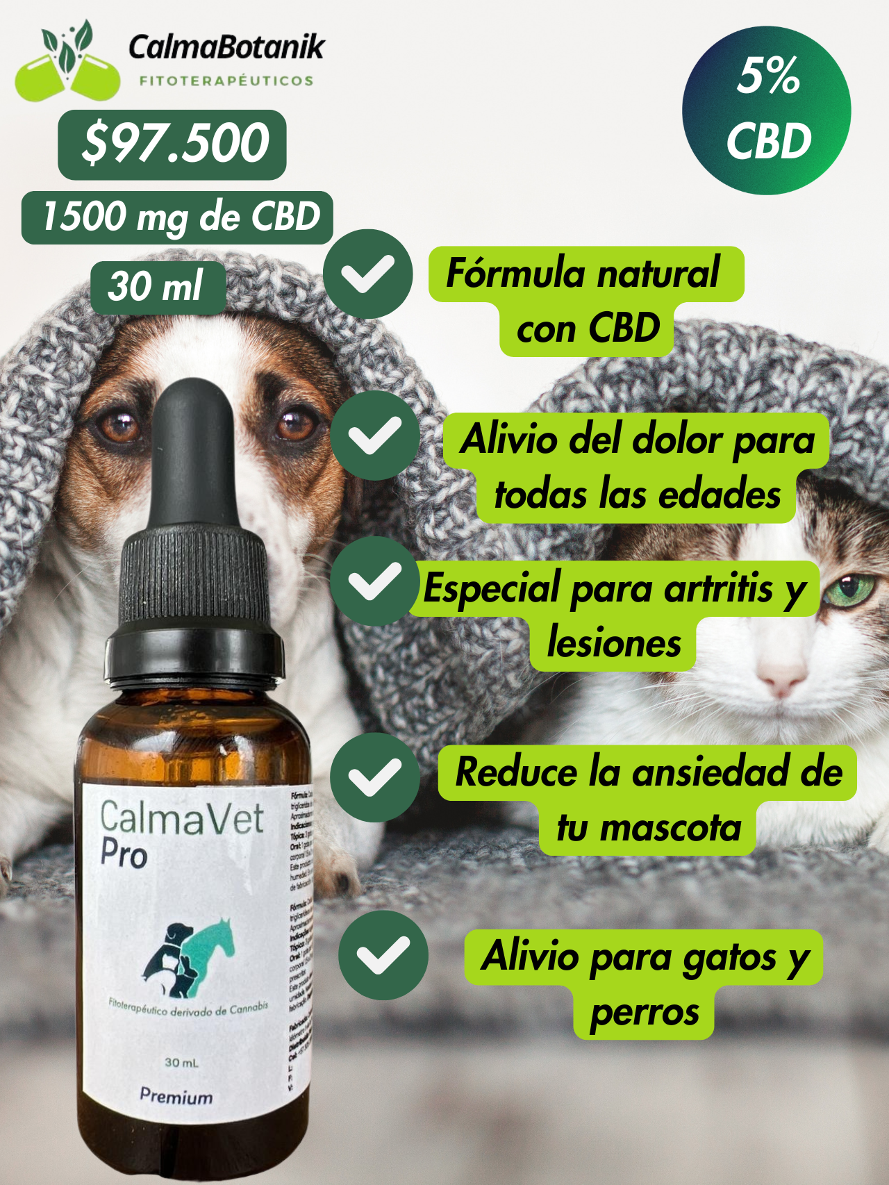 CalmaVet Pro 5% CBD (1500 mg) Gotero de 30 ml